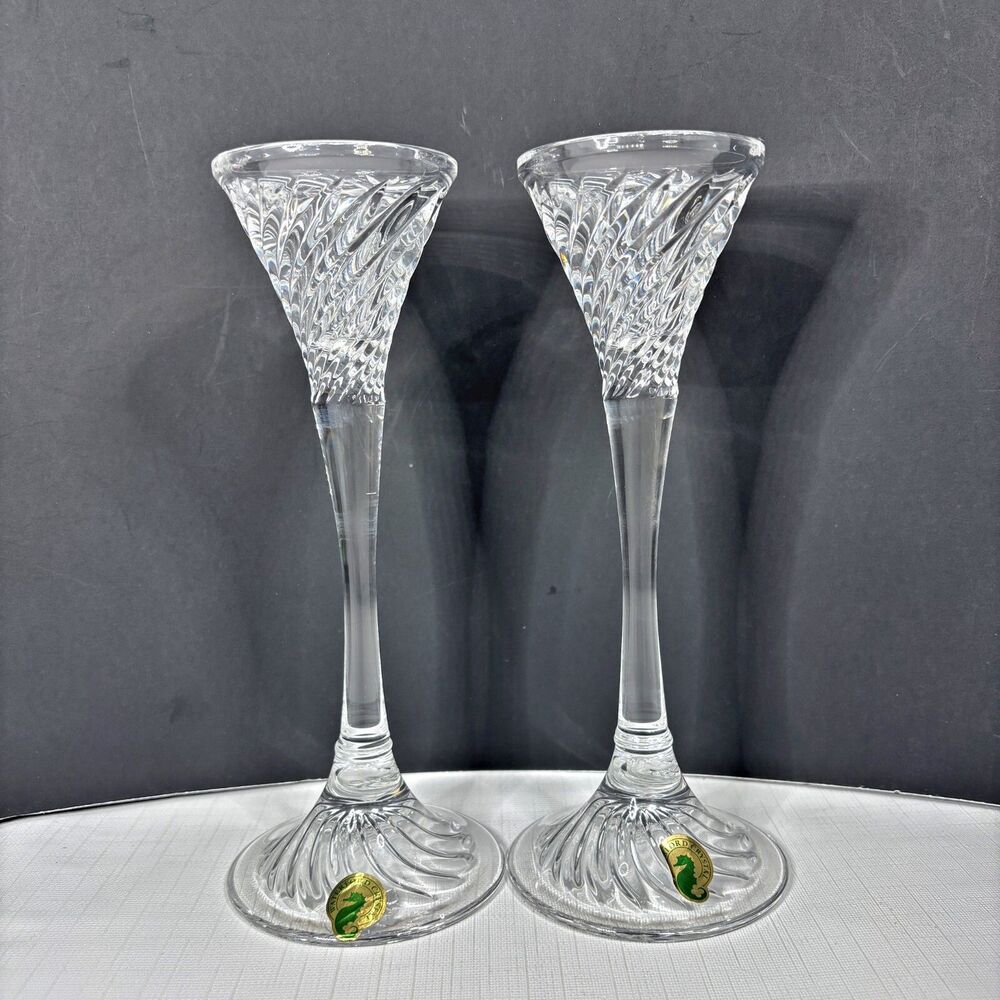 Waterford Jose Perez Signed Crystal Candleholders Liam Made Ireland Elegant